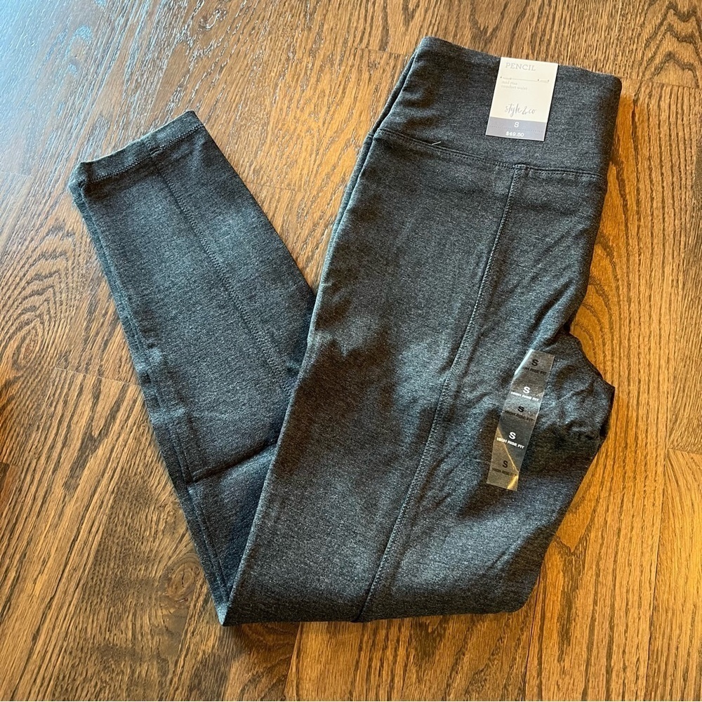 NWT Style & Co ponte table mid rise pencil knit pant sz small charcoall Heather